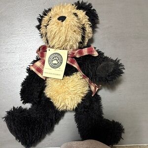 BOYDS Black and Tan Teddy Bear with Plaid Bow